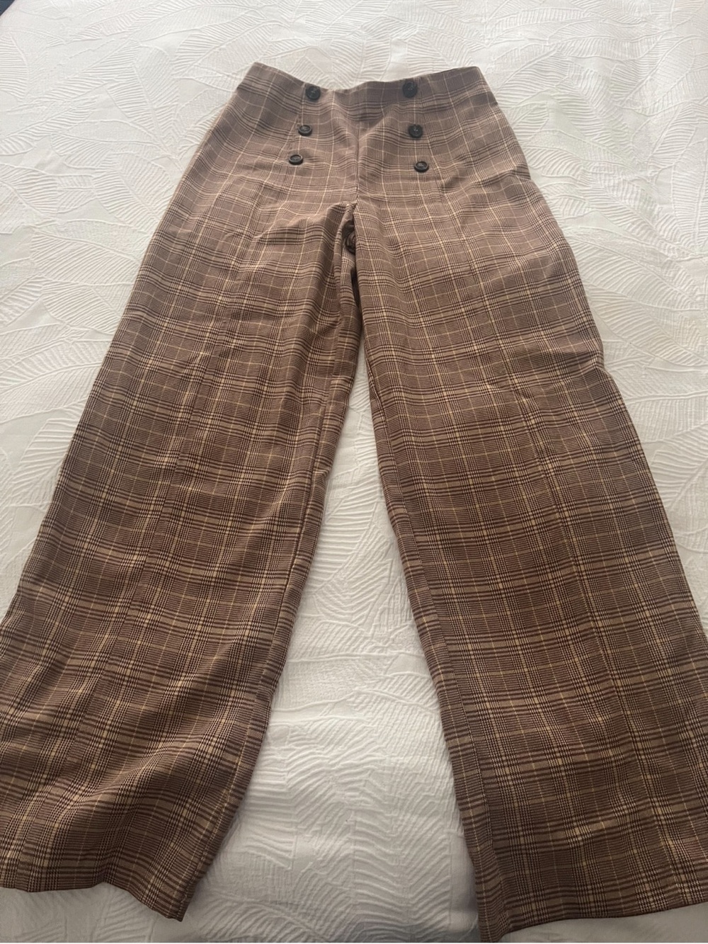 Forever 21 M Brown Plaid Wide-Leg Sailor Button Pants